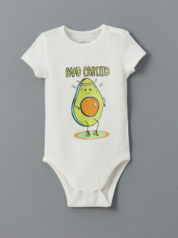 LCW ECO Cream Short Sleeve Printed Baby Boys' Bodysuit Set