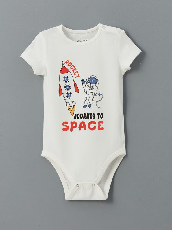 LCW ECO Cream Crew Neck Printed Baby Boy Bodysuit Set of 2