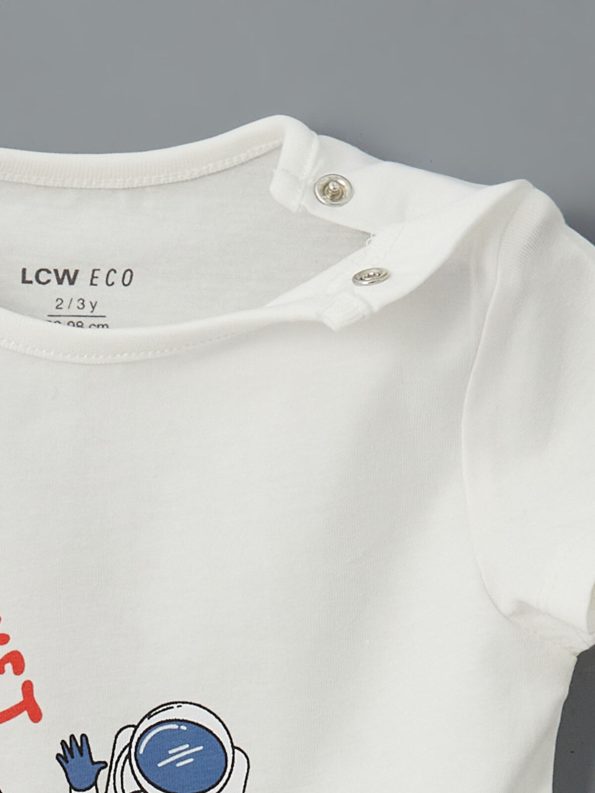 LCW ECO Cream Crew Neck Printed Baby Boy Bodysuit Set of 2