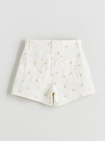 LCW Kids Cream Bow Print Girls' Denim Shorts