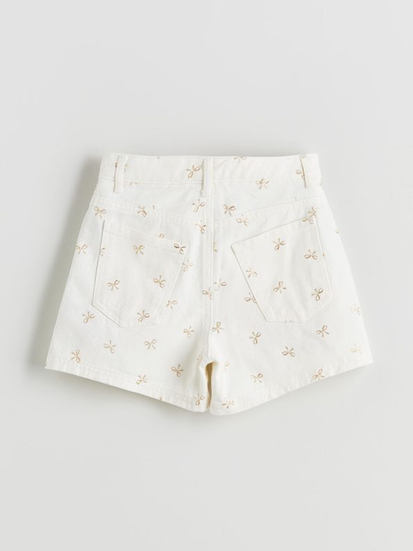 LCW Kids Cream Bow Print Girls' Denim Shorts