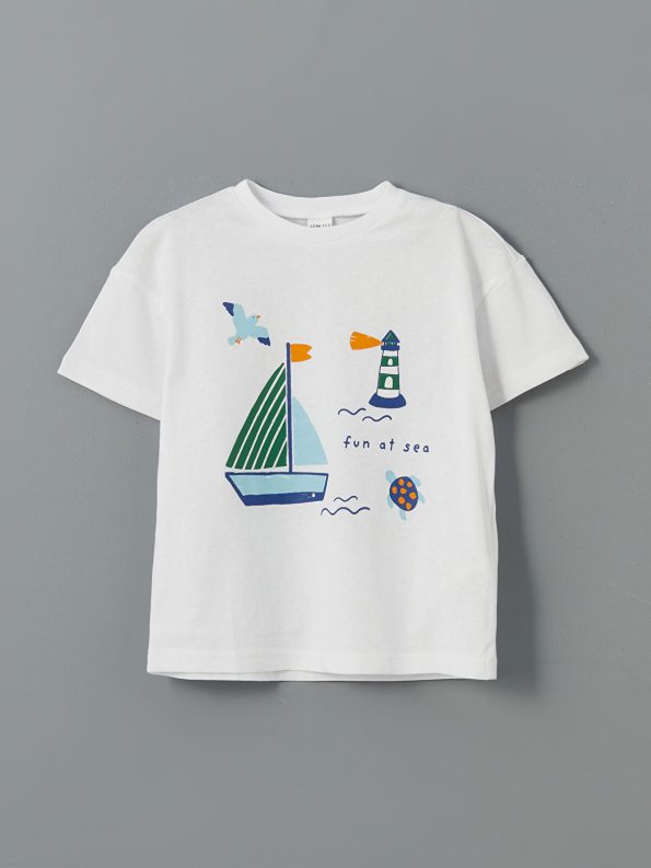 LCW ECO White Printed Boys' T-Shirt and Shorts Set
