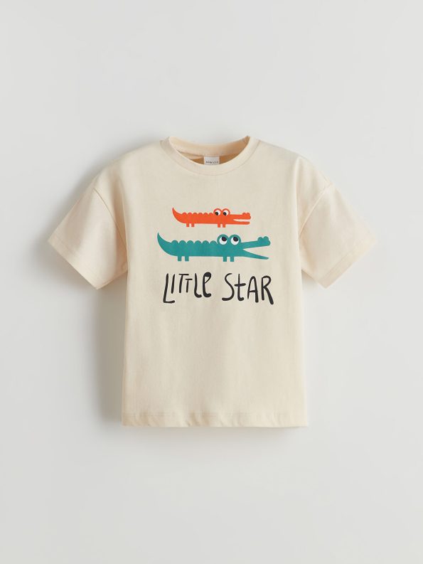 LCW ECO Beige Short-Sleeve Printed Pajama Set for Baby Boys
