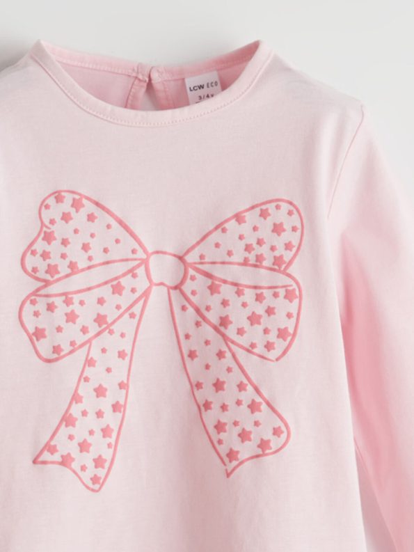 LCW ECO Pink Printed Crew Neck T-Shirt for Girls