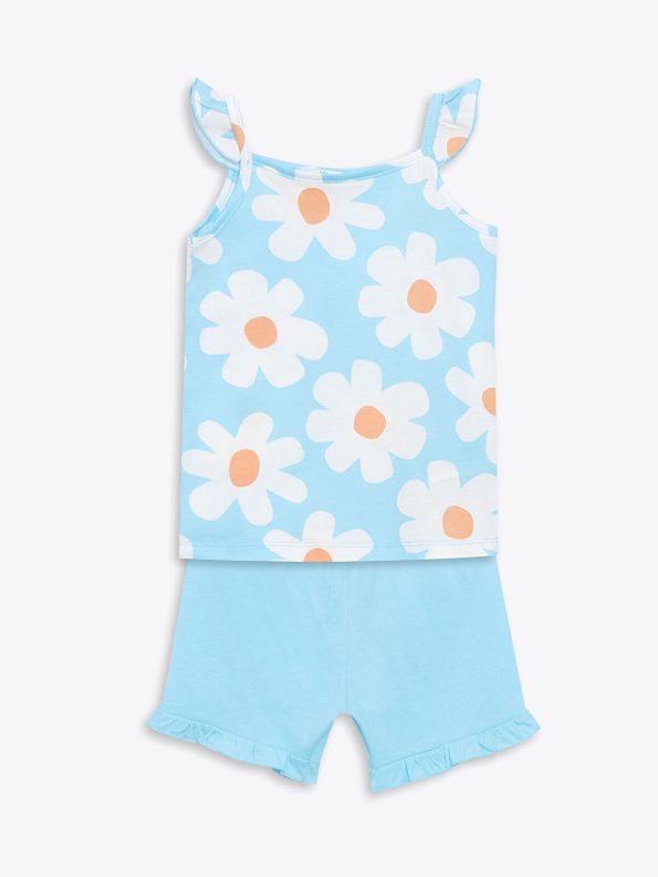 LCW ECO Blue Floral Girls' Tank Top and Shorts Set