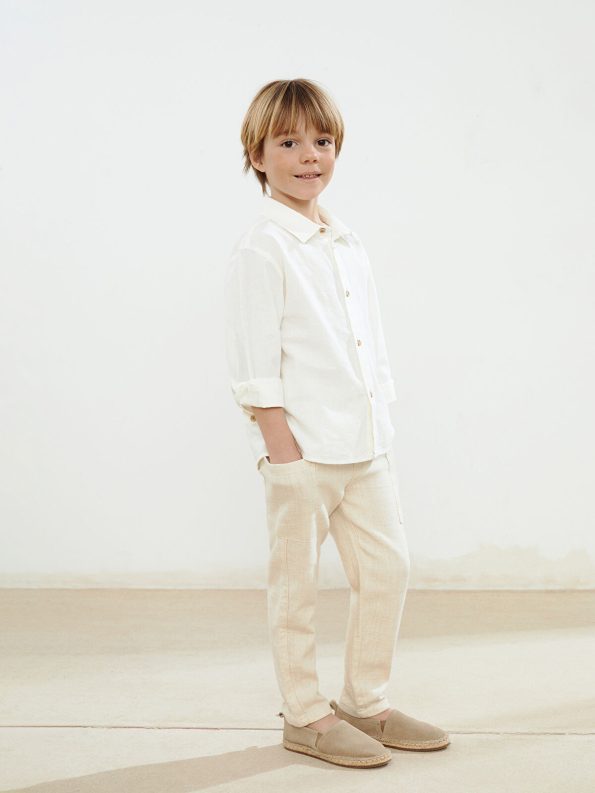 LCW Kids Beige Elastic Waist Linen Pants for Boys