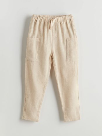 LCW Kids Beige Elastic Waist Linen Pants for Boys