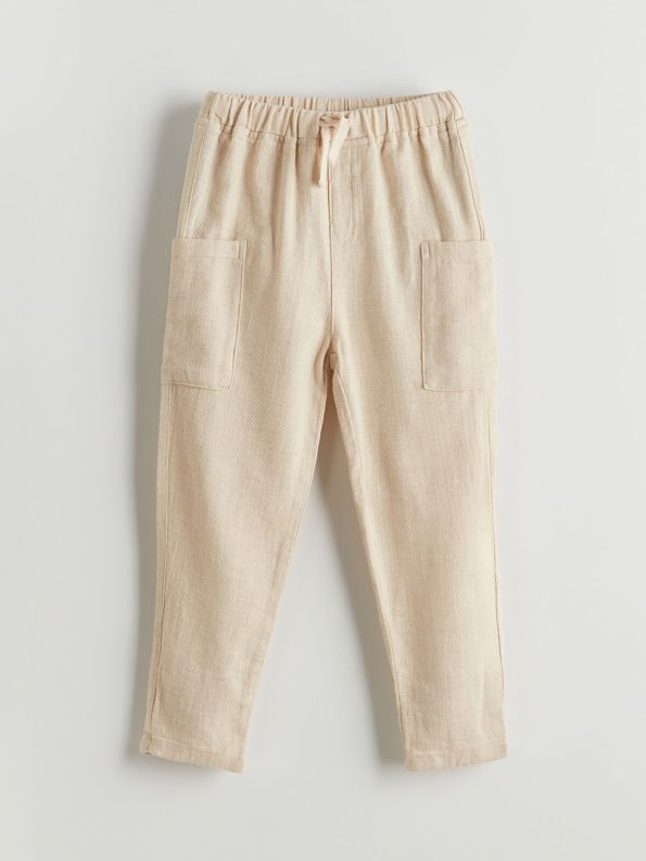 LCW Kids Beige Elastic Waist Linen Pants for Boys