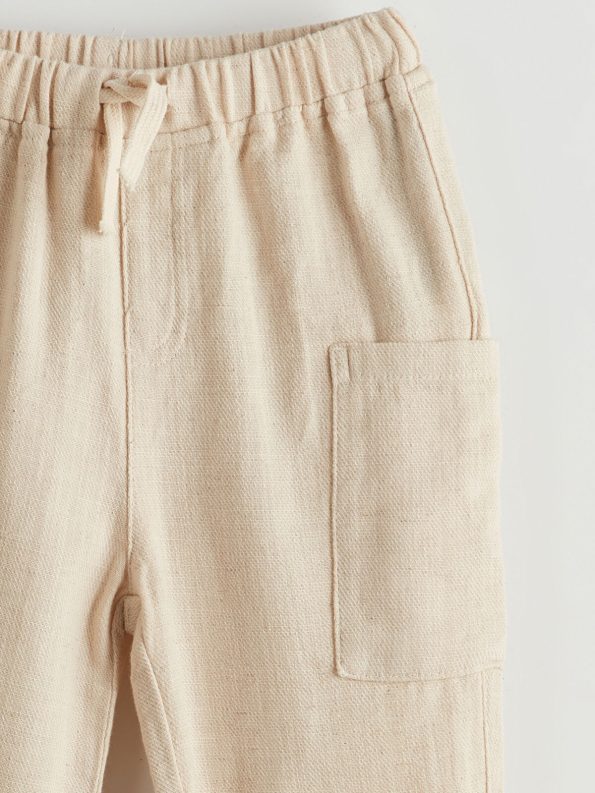 LCW Kids Beige Elastic Waist Linen Pants for Boys