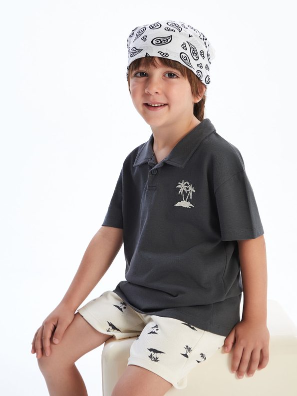 LCW Kids Anthracite Printed Boys T-Shirt and Shorts Set