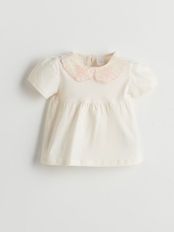 LCW Baby Beige Cotton Girl Baby Blouse and Capri Leggings Set