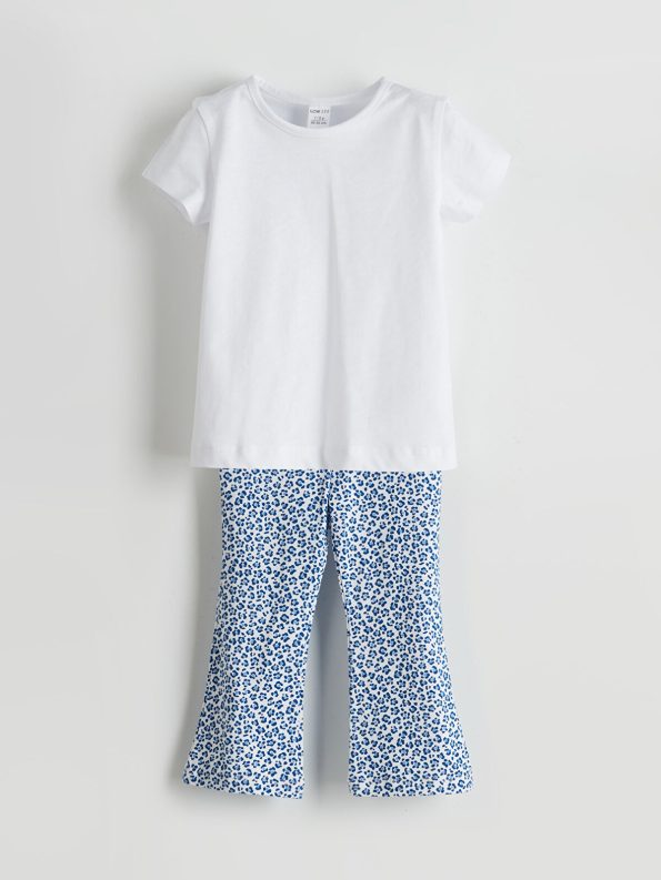 LCW ECO Blue Floral Girls' Leggings and T-Shirt Set