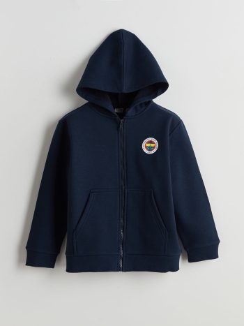 LCW Kids Navy Blue Hooded Fenerbahçe Printed Boys' Thick Zippered Sweatshirt