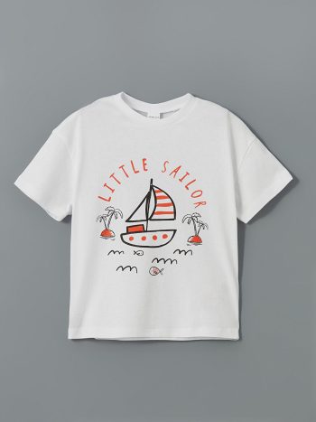 LCW ECO White Printed Boys' T-Shirt and Shorts Set