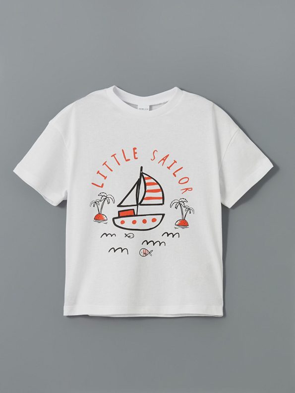 LCW ECO White Printed Boys' T-Shirt and Shorts Set