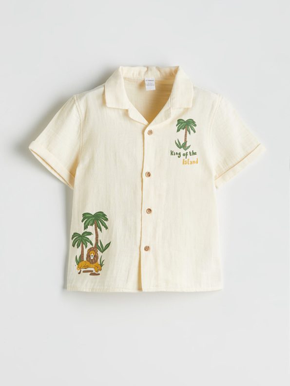 LCW Kids Beige Embroidered Boys Shirt and Shorts Set