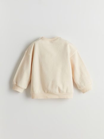 LCW Kids Beige Bear Print Crew Neck Sweatshirt