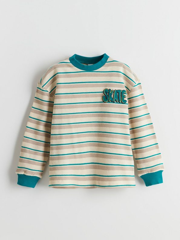 LCW Kids Beige Printed Crew Neck T-Shirt Set for Boys
