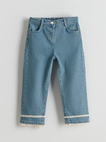 LCW Kids Blue Lace Detail Wide Leg Girls' Jeans