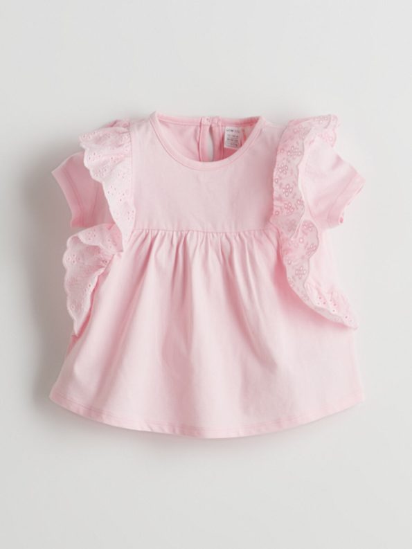 LCW ECO Pink Bicycle Neck Basic Baby Girl Blouse and Leggings Set