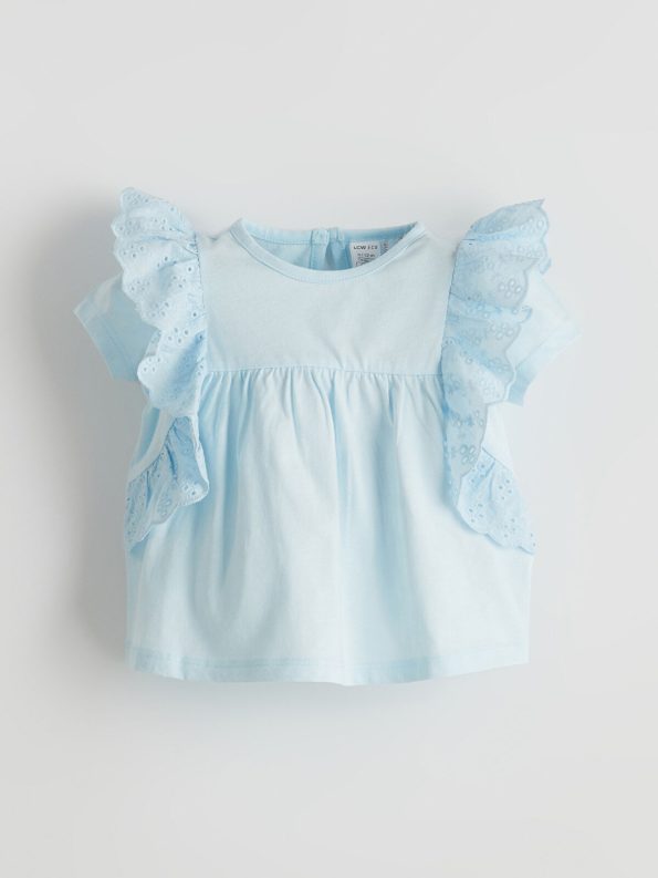 LCW ECO Blue Crew Neck Basic Baby Girl Blouse and Leggings Set