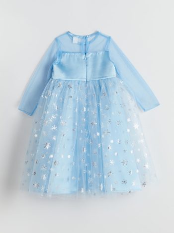 LCW Kids Blue Bicycle Neck Girl's Dress with Tulle and Lace