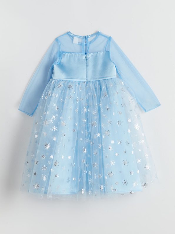 LCW Kids Blue Bicycle Neck Girl's Dress with Tulle and Lace