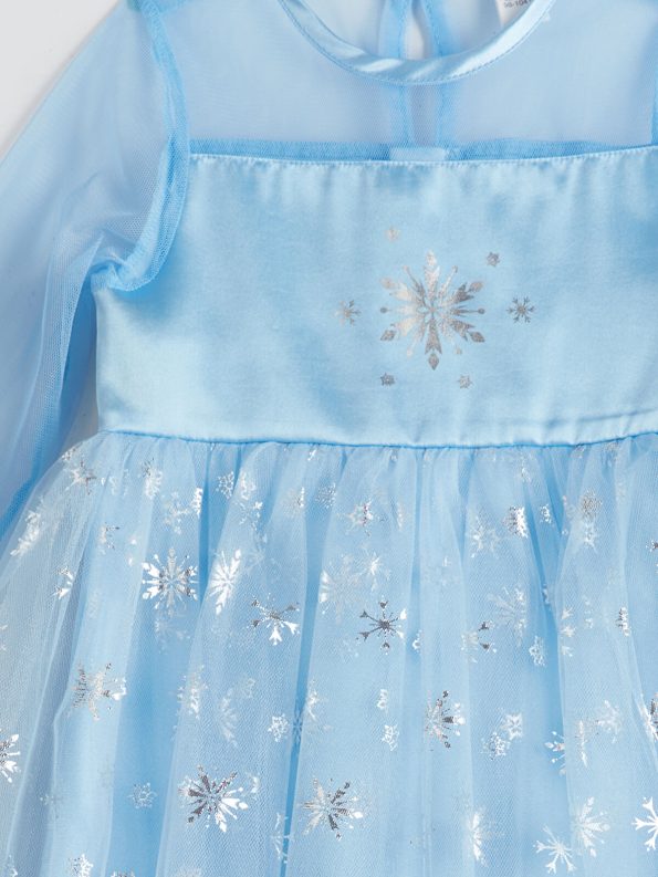 LCW Kids Blue Bicycle Neck Girl's Dress with Tulle and Lace