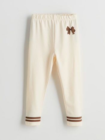 LCW Kids Cream Elastic Waistband Bow Detail Girls' Leggings - Set of 2