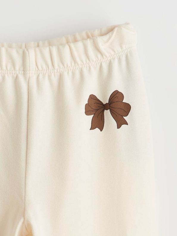 LCW Kids Cream Elastic Waistband Bow Detail Girls' Leggings - Set of 2