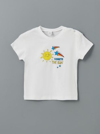 LCW ECO White Printed Short Sleeve Baby Boy T-Shirt and Shorts Set