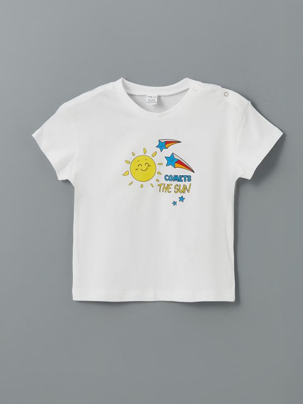 LCW ECO White Printed Short Sleeve Baby Boy T-Shirt and Shorts Set
