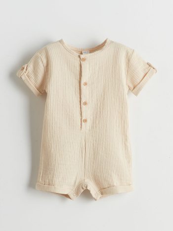 LCW Baby Beige Short-Sleeve Muslin Romper for Boys