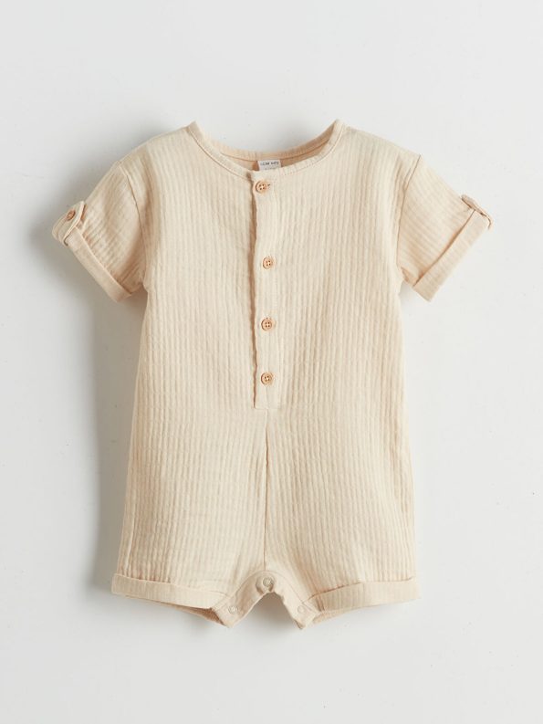 LCW Baby Beige Short-Sleeve Muslin Romper for Boys
