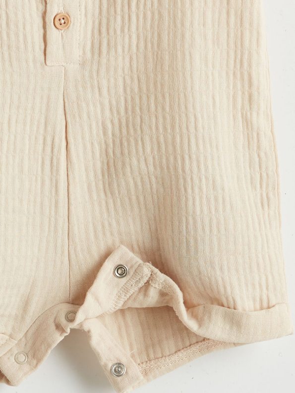 LCW Baby Beige Short-Sleeve Muslin Romper for Boys