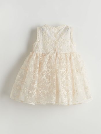 LCW Kids Cream Bicycle Neck Lace Dress for Girls
