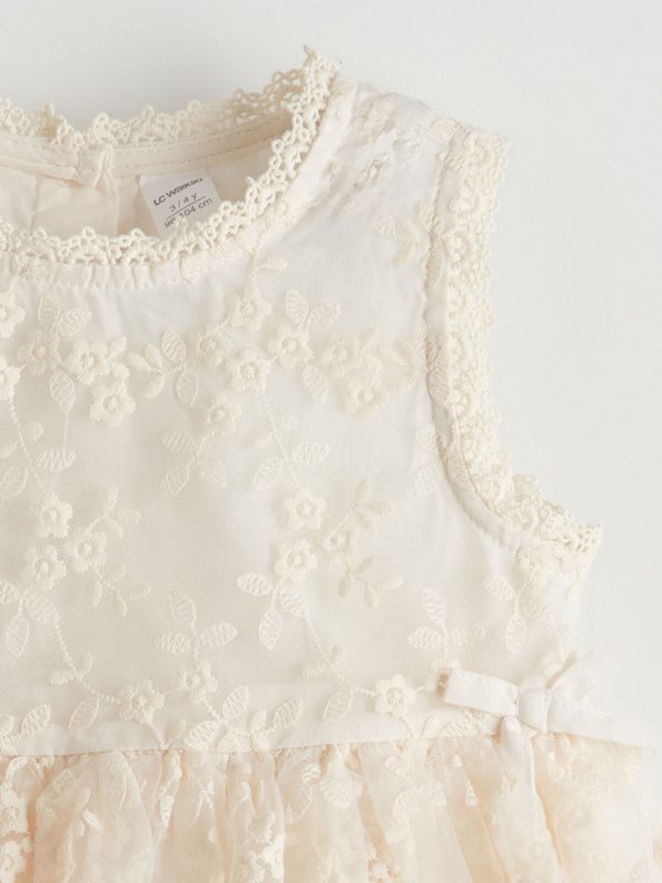 LCW Kids Cream Bicycle Neck Lace Dress for Girls