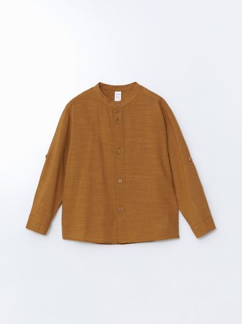 LCW Kids Brown Mandarin Collar Basic Boys' Shirt