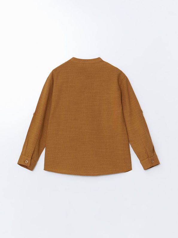 LCW Kids Brown Mandarin Collar Basic Boys' Shirt