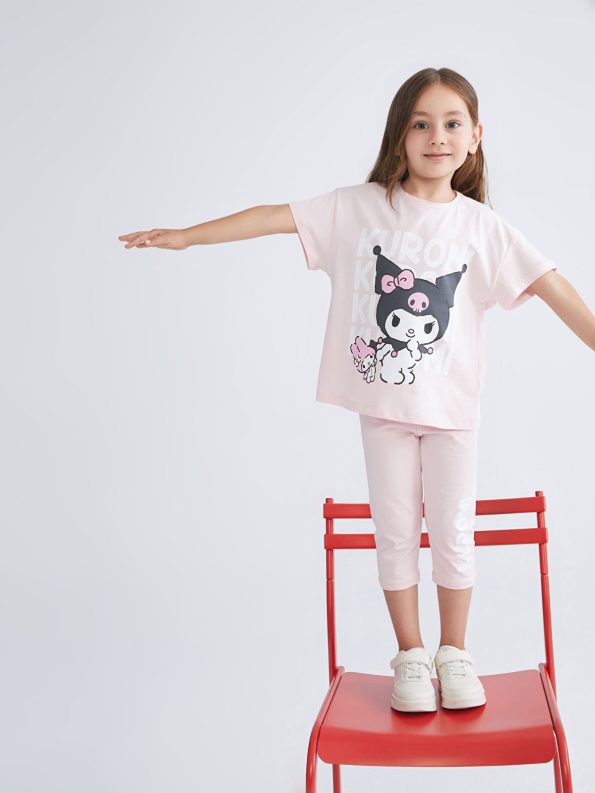 LCW Kids Pink Kuromi Printed Girls T-Shirt and Leggings Set