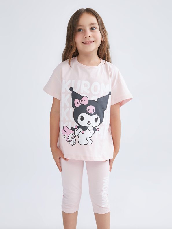 LCW Kids Pink Kuromi Printed Girls T-Shirt and Leggings Set