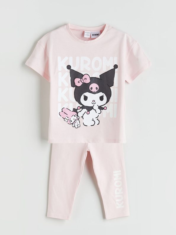 LCW Kids Pink Kuromi Printed Girls T-Shirt and Leggings Set