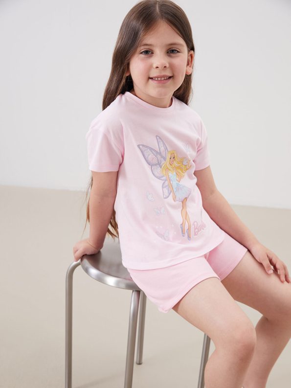 LCW Kids Pink Barbie Print Short Sleeve T-Shirt