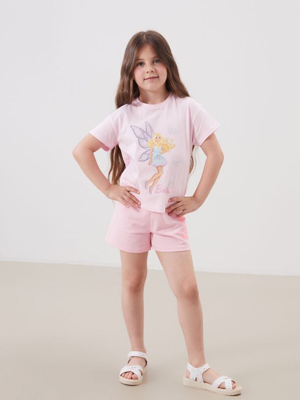 LCW Kids Pink Barbie Print Short Sleeve T-Shirt