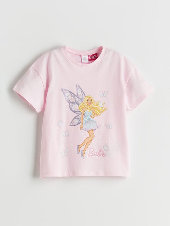 LCW Kids Pink Barbie Print Short Sleeve T-Shirt