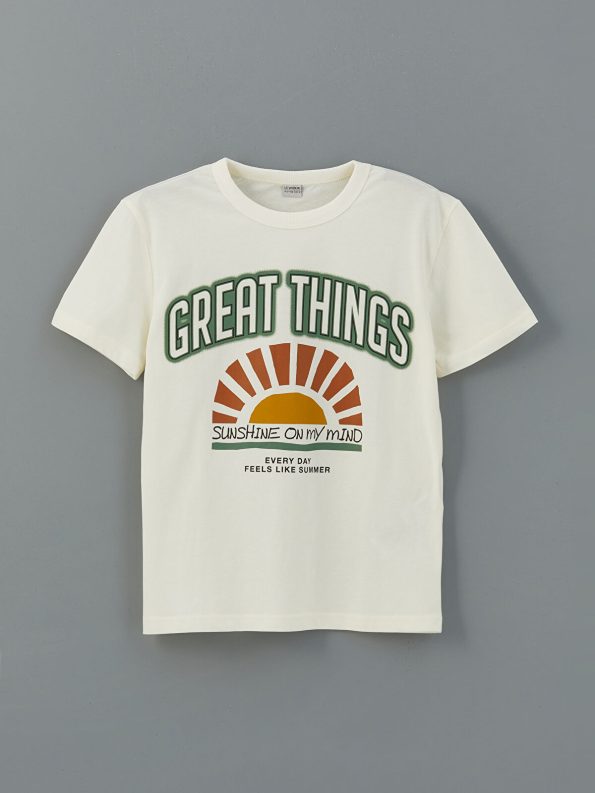 LCW Kids Cream Crew Neck T-Shirt and Shorts Set