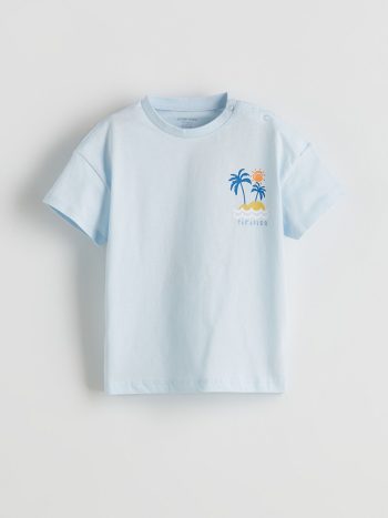 LCW Baby Blue Printed Boy's Romper and Shorts Set
