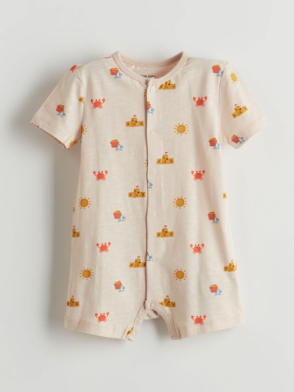 LCW Baby Beige Organic Cotton Printed Baby Romper