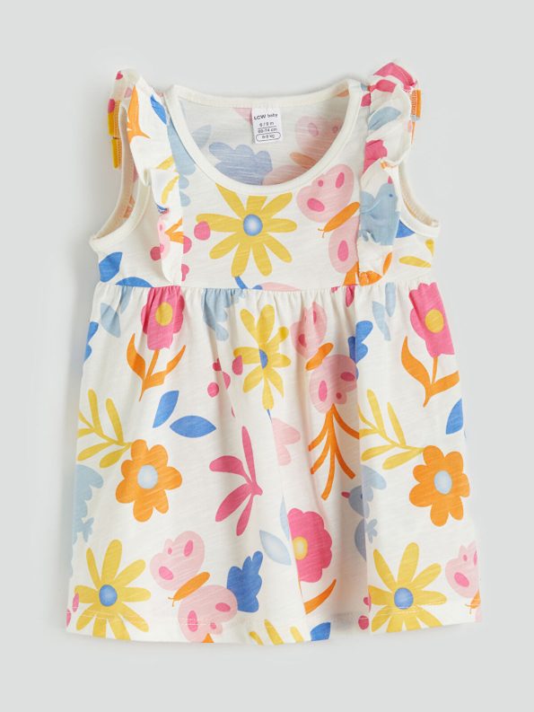 LCW Baby Cream Bicycle Neck Dress Set for Girls
