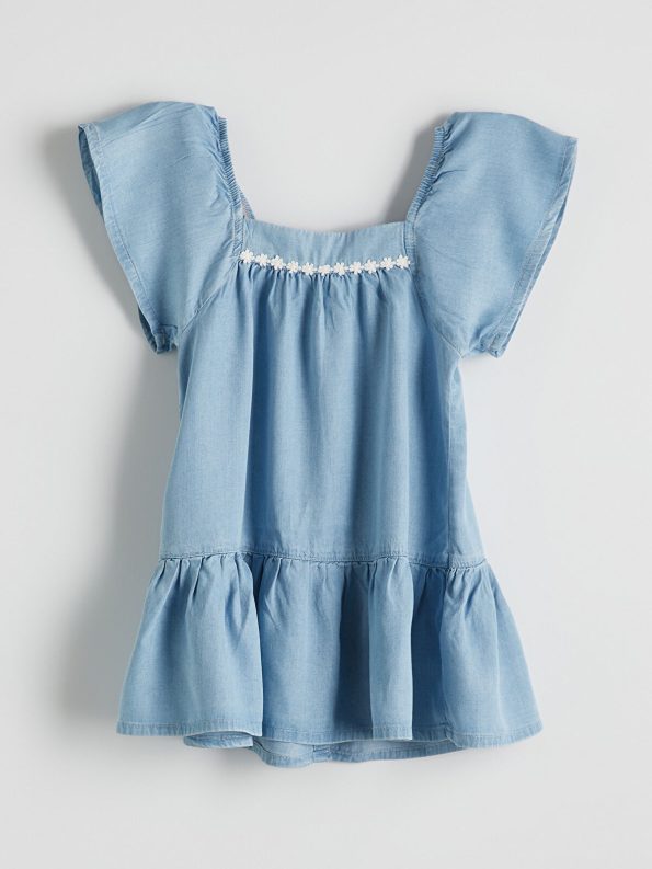 LCW Kids Blue Floral Embroidered Girls' Jean Dress